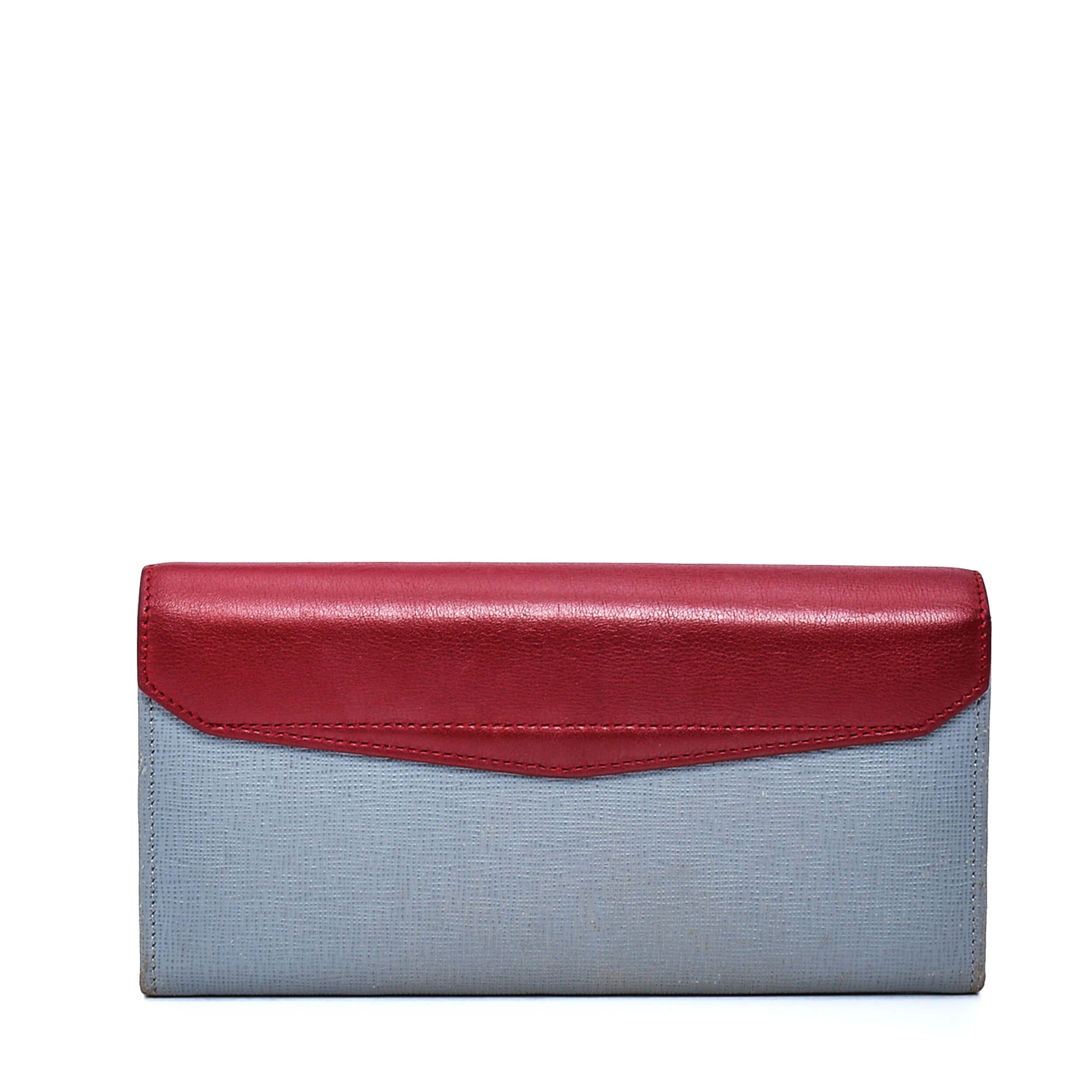 Fendi - Grey&Burgundy Saffiano Leather Envelope Wallet